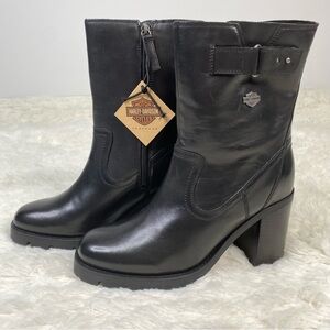 Harley-Davidson Adina Black Heeled Motorcycle Boots with Chunky Block Heel